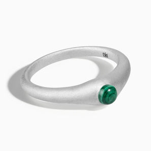 925 Sterling Silver Round Malachite Sandblasted Dome Ring - Morning Frost Front View
