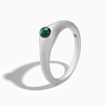 925 Sterling Silver Round Malachite Sandblasted Dome Ring - Morning Frost Side View