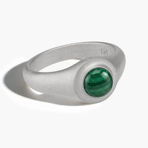 925 Sterling Silver Round Malachite Sandblasted Ring - Matte Sculpt Front View