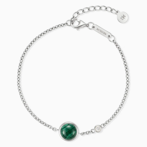 925 Sterling Silver Round Malachite Spinner Bracelet - Revolve Front View