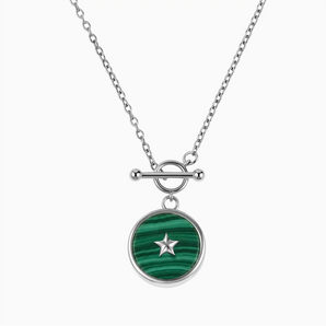 925 Sterling Silver Round Malachite Toggle Clasp Necklace - Inner Star Front View