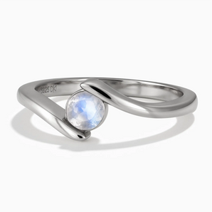 925 Sterling Silver Round Moonstone Bypass Ring - Soft Haven Front View