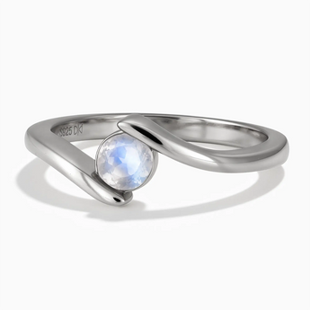 925 Sterling Silver Round Moonstone Bypass Ring - Soft Haven Front View