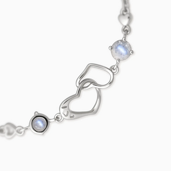 925 Sterling Silver Round Moonstone Heart Infinity Bracelet - Evermore Detail View
