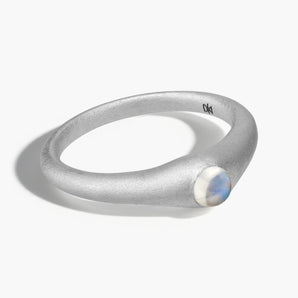 925 Sterling Silver Round Moonstone Sandblasted Dome Ring - Morning Frost Front View