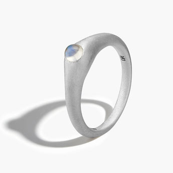 925 Sterling Silver Round Moonstone Sandblasted Dome Ring - Morning Frost Side View