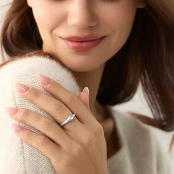 925 Sterling Silver Round Moonstone Sandblasted Dome Ring - Morning Frost Worn View