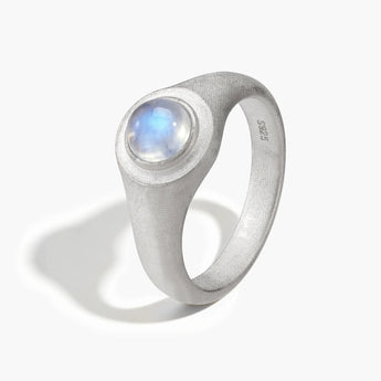 925 Sterling Silver Round Moonstone Sandblasted Ring - Matte Sculpt Side View
