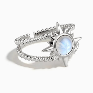 925 Sterling Silver Round Moonstone Sunburst Twisted Ring - Soleil Ray Front View
