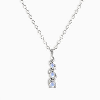 925 Sterling Silver Round Moonstone Triple Gemstone Twisted Necklace - Spiral Rondo Front View