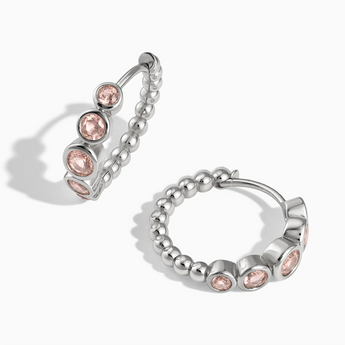 925 Sterling Silver Round Morganite Bezel Hoop Earrings - Beaded Reverie Front View