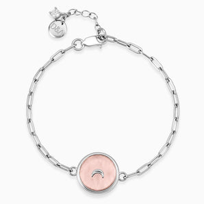 925 Sterling Silver Round Morganite Paperclip Bracelet - Solo Moon Front View