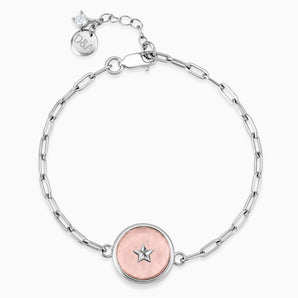 925 Sterling Silver Round Morganite Paperclip Bracelet - Solo Star Front View
