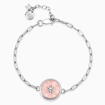 925 Sterling Silver Round Morganite Paperclip Bracelet - Solo Sun Front View