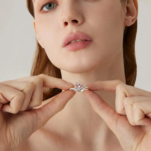 925 Sterling Silver Round Morganite Petal Prong Ring - Bloom Model Shot