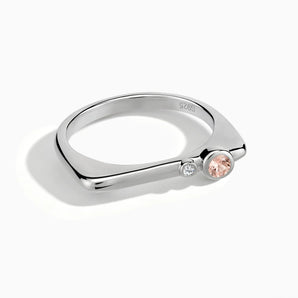 925 Sterling Silver Round Morganite Puzzle Stacking Ring - Minimal Still Front View