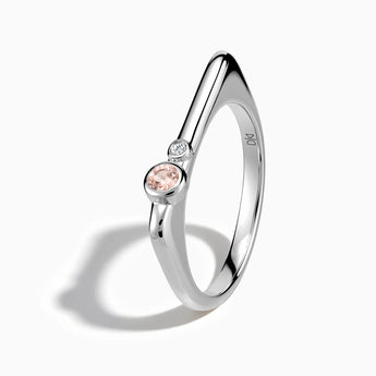 925 Sterling Silver Round Morganite Puzzle Stacking Ring - Minimal Still Side View