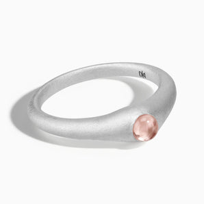 925 Sterling Silver Round Morganite Sandblasted Dome Ring - Morning Frost Front View