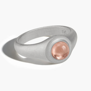 925 Sterling Silver Round Morganite Sandblasted Ring - Matte Sculpt Front View