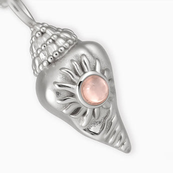 925 Sterling Silver Round Morganite Sun Conch Necklace - Tidal Glow Detail View