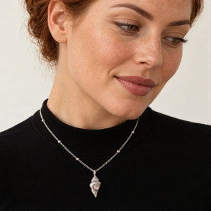 925 Sterling Silver Round Morganite Sun Conch Necklace Tidal Glow Model Shot