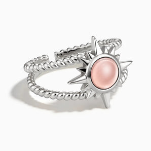 925 Sterling Silver Round Morganite Sunburst Twisted Ring - Soleil Ray Front View