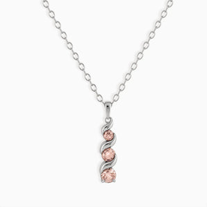925 Sterling Silver Round Morganite Triple Gemstone Twisted Necklace - Spiral Rondo Front View