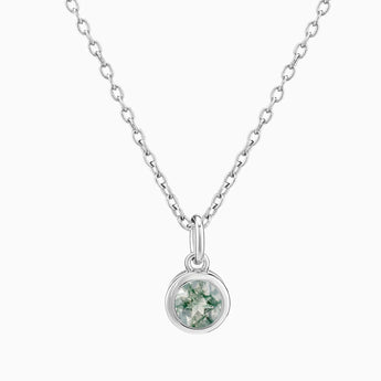 925 Sterling Silver Round Moss Agate Bezel Necklace - Elara Front View