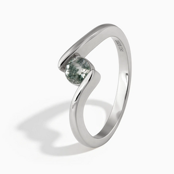 925 Sterling Silver Round Moss Agate Bypass Ring - Soft Haven Side View