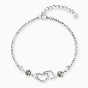 925 Sterling Silver Round Moss Agate Heart Infinity Bracelet - Evermore Front View