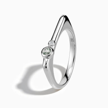 925 Sterling Silver Round Moss Agate Puzzle Stacking Ring - Minimal Still Side View