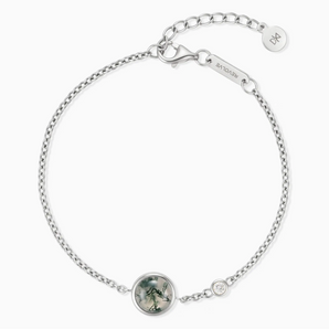 925 Sterling Silver Round Moss Agate Spinner Bracelet - Revolve Front View