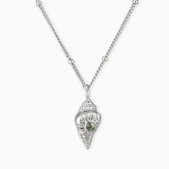 925 Sterling Silver Round Moss Agate Sun Conch Necklace - Tidal Glow Front View