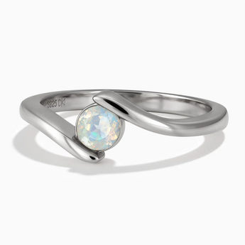 925 Sterling Silver Round Opal Bypass Ring - Soft Haven Front View