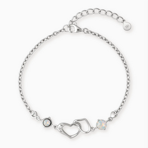 925 Sterling Silver Round Opal Heart Infinity Bracelet - Evermore Front View