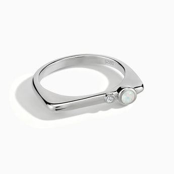 925 Sterling Silver Round Opal Puzzle Stacking Ring - Minimal Still Front View