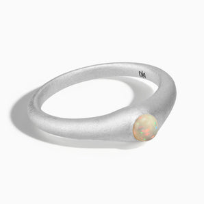 925 Sterling Silver Round Opal Sandblasted Dome Ring - Morning Frost Front View