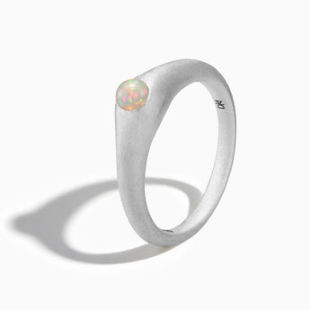 925 Sterling Silver Round Opal Sandblasted Dome Ring - Morning Frost Side View