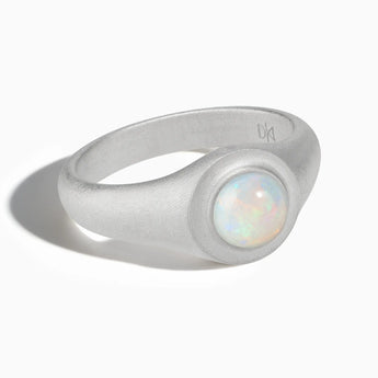925 Sterling Silver Round Opal Sandblasted Ring - Matte Sculpt Front View