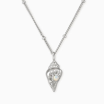 925 Sterling Silver Round Opal Sun Conch Necklace - Tidal Glow Front View