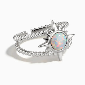 925 Sterling Silver Round Opal Sunburst Twisted Ring - Soleil Ray Front View