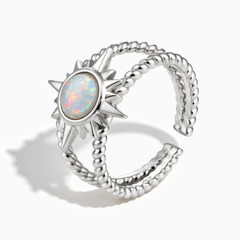 925 Sterling Silver Round Opal Sunburst Twisted Ring - Soleil Ray Side View