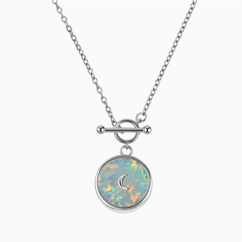 925 Sterling Silver Round Opal Toggle Clasp Necklace - Inner Moon Front View