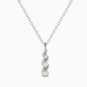 925 Sterling Silver Round Opal Triple Gemstone Twisted Necklace - Spiral Rondo Front View