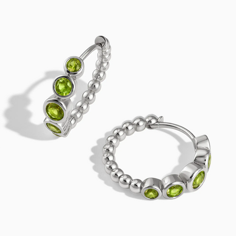 925 Sterling Silver Round Peridot Bezel Hoop Earrings - Beaded Reverie Front View