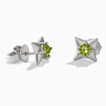 925 Sterling Silver Round Peridot Four Point Star Stud Earrings - Wishkeeper Front View