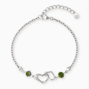925 Sterling Silver Round Peridot Heart Infinity Bracelet - Evermore Front View
