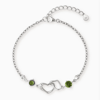925 Sterling Silver Round Peridot Heart Infinity Bracelet - Evermore Front View