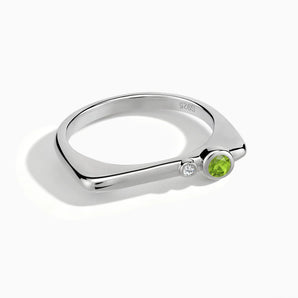 925 Sterling Silver Round Peridot Puzzle Stacking Ring - Minimal Still Front View