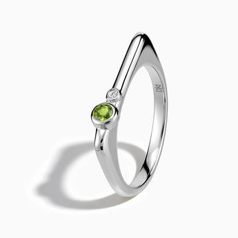 925 Sterling Silver Round Peridot Puzzle Stacking Ring - Minimal Still Side View